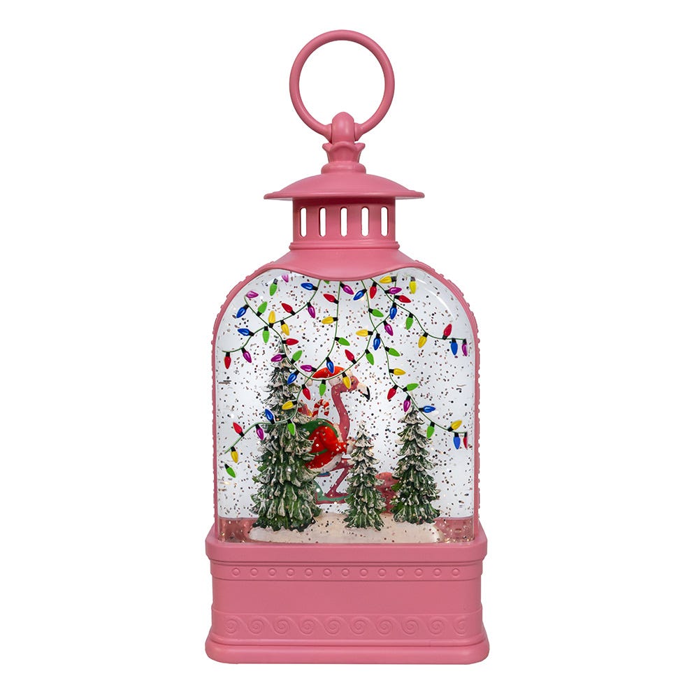Kurt Adler 9.75-Inch Battery Operated USB LED Lighted Flamingo Riding Motorcycle Water Lantern